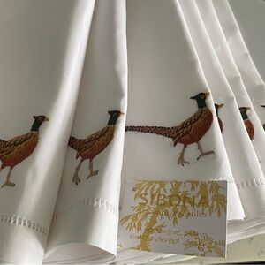 Elegant Pheasant Embroidered Dinner Napkins (Set of 6) - NWT hand embroidered